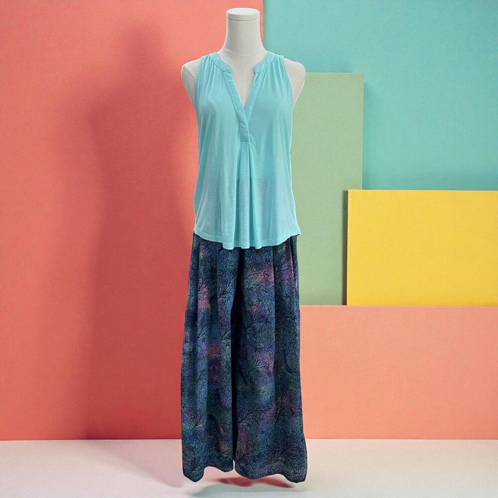 Galaxy Tree Print Wide Leg Pants Elastic Waist Boho Artsy‎ Festival Cottagecore